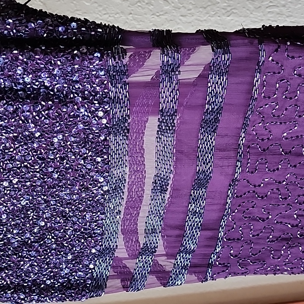 Laurence Kazar Gown 100% Silk Dress size PS plum color beaded VINTAGE - Picture 6 of 17